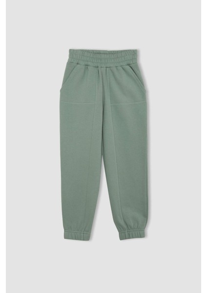 Kız Çocuk Beli Paçası Lastikli Cepli Basic Düz Jogger Eşofman Altı D3840A824WN