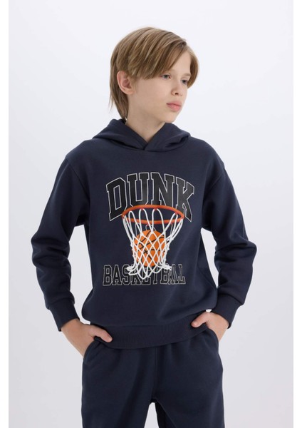 Erkek Çocuk 2'li Takım Kapüşonlu Baskılı Sweatshirt Beli Paçası Lastikli Eşofman Altı B0410A824CW