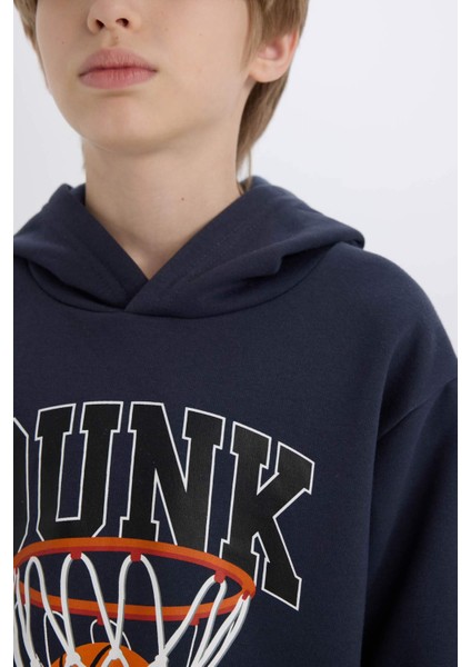 Erkek Çocuk 2'li Takım Kapüşonlu Baskılı Sweatshirt Beli Paçası Lastikli Eşofman Altı B0410A824CW