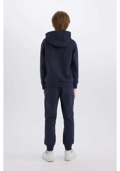 Erkek Çocuk 2'li Takım Kapüşonlu Baskılı Sweatshirt Beli Paçası Lastikli Eşofman Altı B0410A824CW