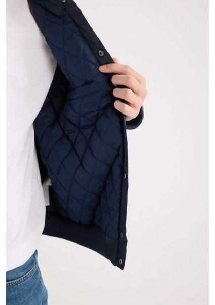 Su İtici Oversize Geniş Kalıp Bomber Kolej Yaka Cepli Nakışlı Çıtçıt Kapamalı Mont D6304AX25SP