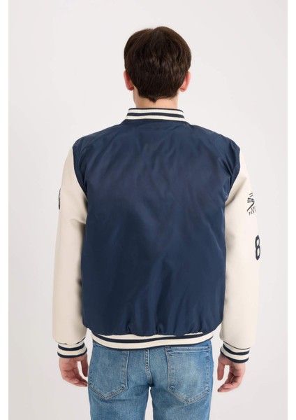 Su İtici Oversize Geniş Kalıp Bomber Kolej Yaka Cepli Nakışlı Çıtçıt Kapamalı Mont D6304AX25SP