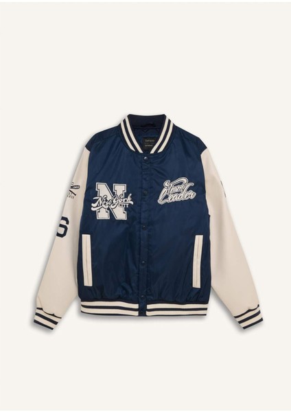 Su İtici Oversize Geniş Kalıp Bomber Kolej Yaka Cepli Nakışlı Çıtçıt Kapamalı Mont D6304AX25SP