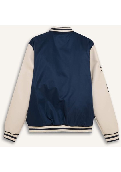 Su İtici Oversize Geniş Kalıp Bomber Kolej Yaka Cepli Nakışlı Çıtçıt Kapamalı Mont D6304AX25SP