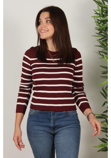 2059 Çizgili Bisiklet Yaka Kazak modelleri