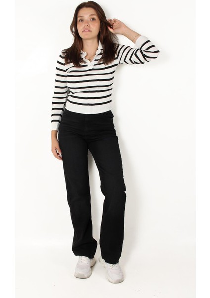 2058 Çizgili Düğmeli Polo Yaka Kazak fırsatları