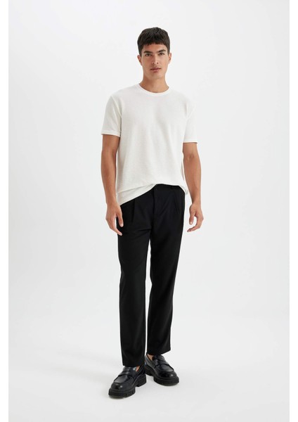 Regular Fit Bisiklet Yaka Kısa Kollu Beyaz Krinkıl Tişört D6477AX24HS