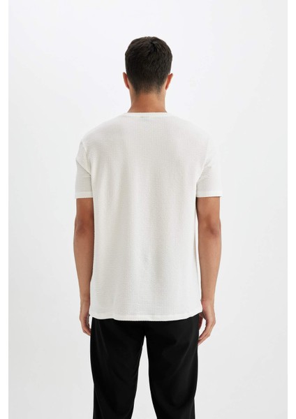 Regular Fit Bisiklet Yaka Kısa Kollu Beyaz Krinkıl Tişört D6477AX24HS