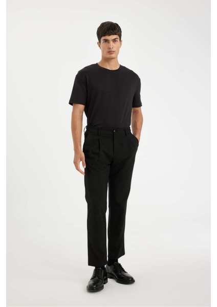 Regular Fit Bisiklet Yaka Krinkıl Kısa Kollu Siyah Tişört D6477AX24HS