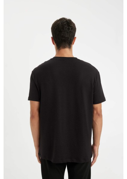 Regular Fit Bisiklet Yaka Krinkıl Kısa Kollu Siyah Tişört D6477AX24HS
