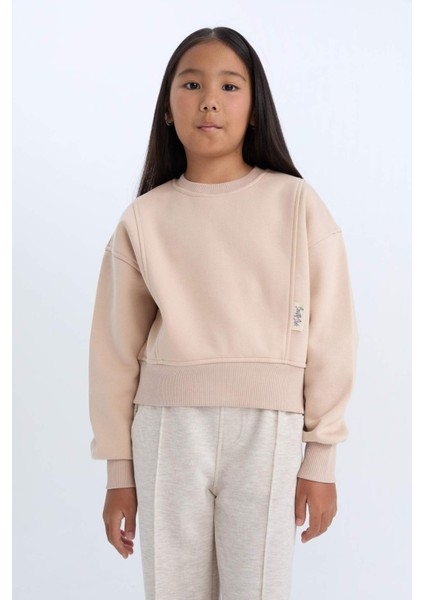 Kız Çocuk Relax Fit Bisiklet Yaka Basic Düz İçi Yumuşak Tüylü Sweatshirt D4298A824WN