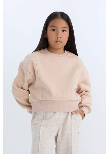 Kız Çocuk Relax Fit Bisiklet Yaka Basic Düz İçi Yumuşak Tüylü Sweatshirt D4298A824WN