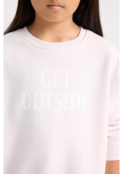 Kız Çocuk Oversize Geniş Kalıp Bisiklet Yaka Sırt Baskılı İçi Yumuşak Tüylü Sweatshirt D4297A824WN