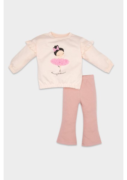 Kız Bebek Balerin Baskılı Sweatshirt Tayt 2li TAKIM D6203A5NS