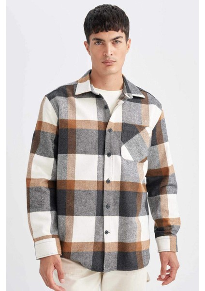 Relax Fit Kareli Oduncu Flanel Uzun Kollu Gömlek Y1704AZ24WN