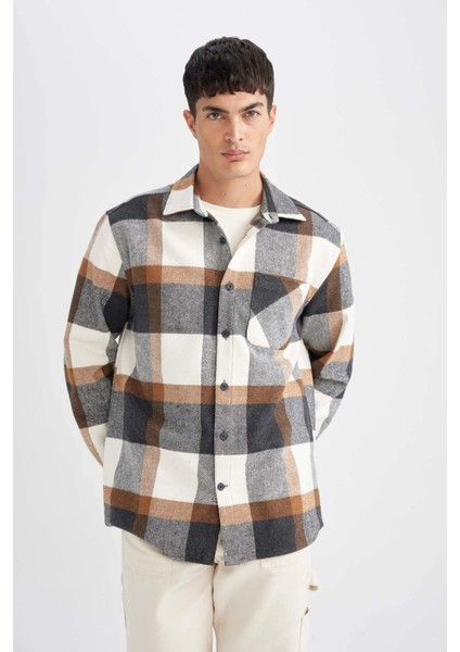 Relax Fit Kareli Oduncu Flanel Uzun Kollu Gömlek Y1704AZ24WN