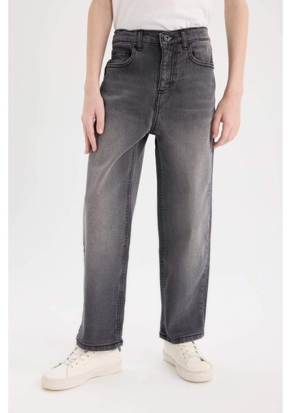 Erkek Çocuk Loose Fit Düz Paça Basic Düz Jean Pantolon D6489A825SM