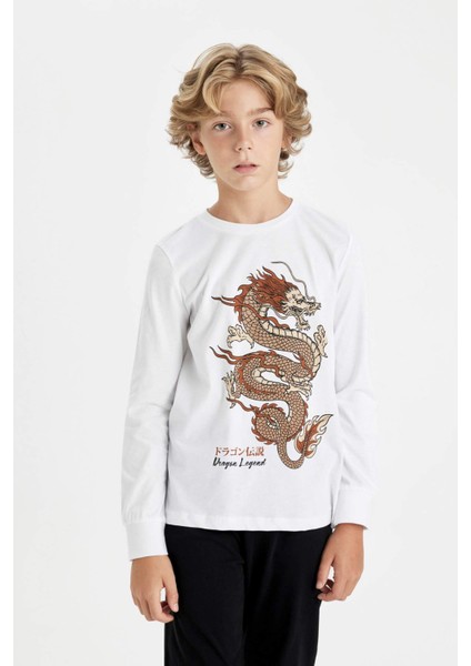 Erkek Çocuk Pijama Takımı Baskılı Uzun Kollu Üst Uzun Alt D5216A824AU