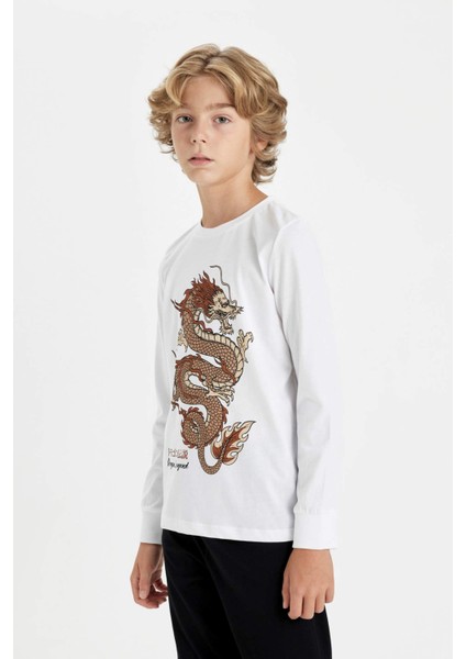 Erkek Çocuk Pijama Takımı Baskılı Uzun Kollu Üst Uzun Alt D5216A824AU