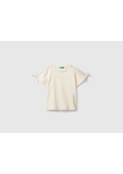 Kız Çocuk Logo Işlemeli Omuzları Simli Kurdeleli T-Shirt modelleri