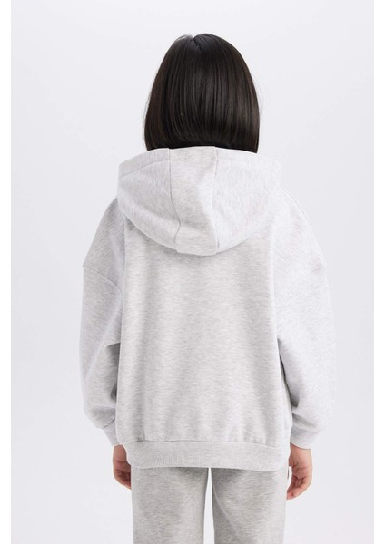 Kız Çocuk Oversize Geniş Kalıp Kapüşonlu Baskılı Sweatshirt D4382A824WN