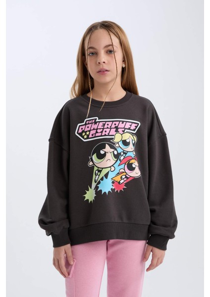 Kız Çocuk PowerPuff Girls Oversize Geniş Kalıp Bisiklet Yaka Sweatshirt D2823A824WN