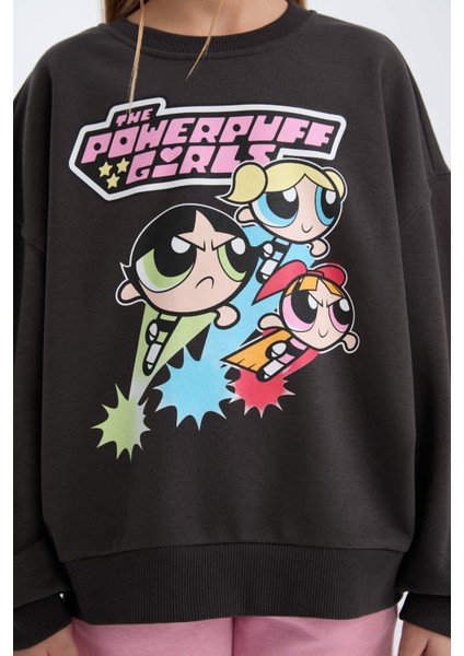 Kız Çocuk PowerPuff Girls Oversize Geniş Kalıp Bisiklet Yaka Sweatshirt D2823A824WN