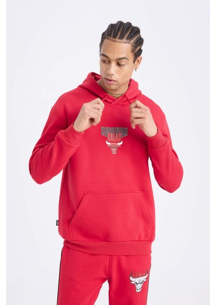 Fit NBA Chicago Bulls Standart Fit Kapüşonlu Sırt Baskılı Sweatshirt B3884AX25SP