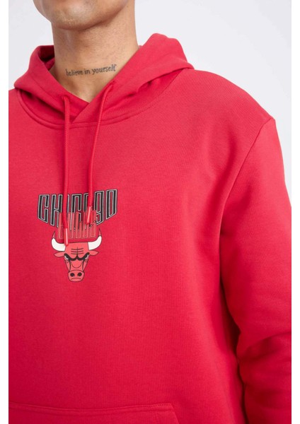 Fit NBA Chicago Bulls Standart Fit Kapüşonlu Sırt Baskılı Sweatshirt B3884AX25SP