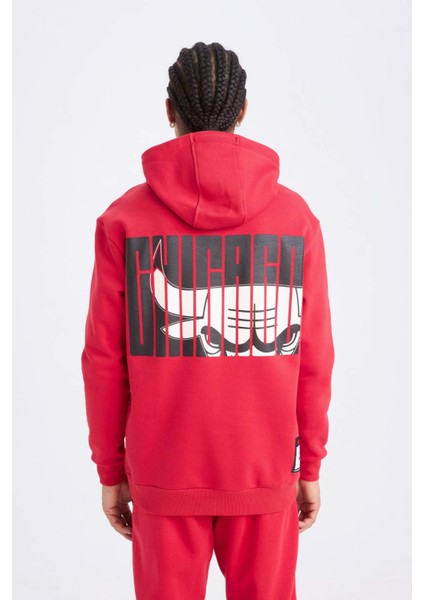 Fit NBA Chicago Bulls Standart Fit Kapüşonlu Sırt Baskılı Sweatshirt B3884AX25SP