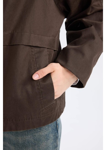 Regular Kalıp İnce Mumlu Kadife Ceket Mont Polo Yaka Çıtçıtlı Cepli Mevsimlik D5766AX24WN