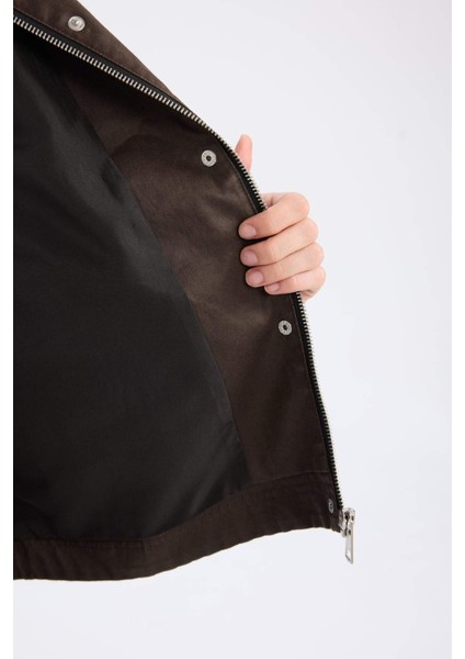 Regular Kalıp İnce Mumlu Kadife Ceket Mont Polo Yaka Çıtçıtlı Cepli Mevsimlik D5766AX24WN