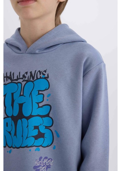 Erkek Çocuk Kapüşonlu Baskılı Sweatshirt D4354A8NS