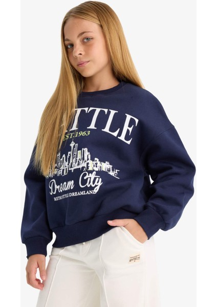 Kız Çocuk Relax Fit Bisiklet Yaka Baskılı Sweatshirt D4384A824WN