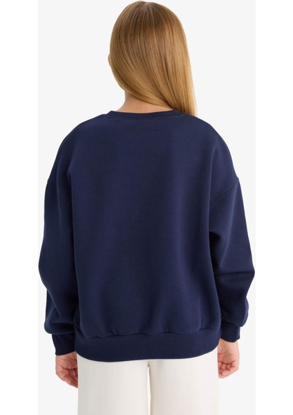 Kız Çocuk Relax Fit Bisiklet Yaka Baskılı Sweatshirt D4384A824WN