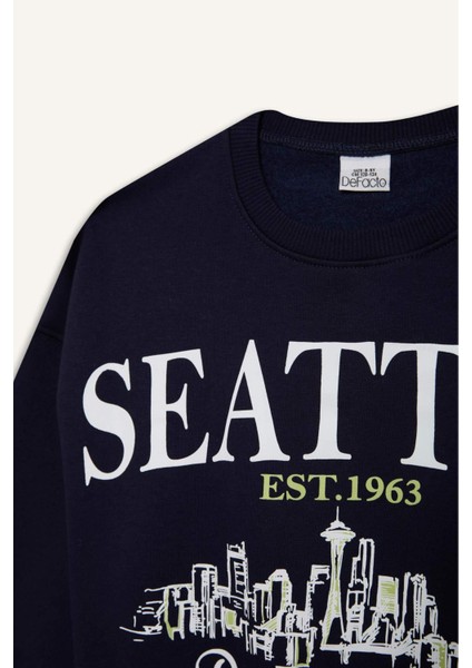 Kız Çocuk Relax Fit Bisiklet Yaka Baskılı Sweatshirt D4384A824WN