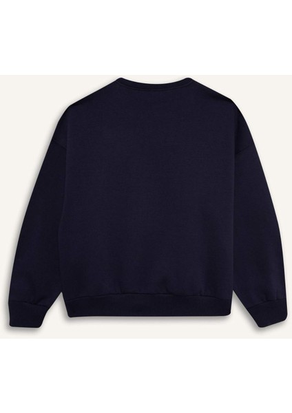 Kız Çocuk Relax Fit Bisiklet Yaka Baskılı Sweatshirt D4384A824WN