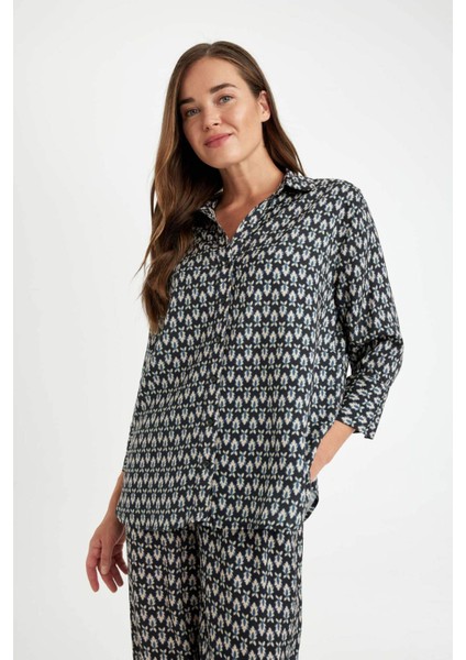 Regular Fit Desenli Uzun Kollu Gömlek C3818AX24AU