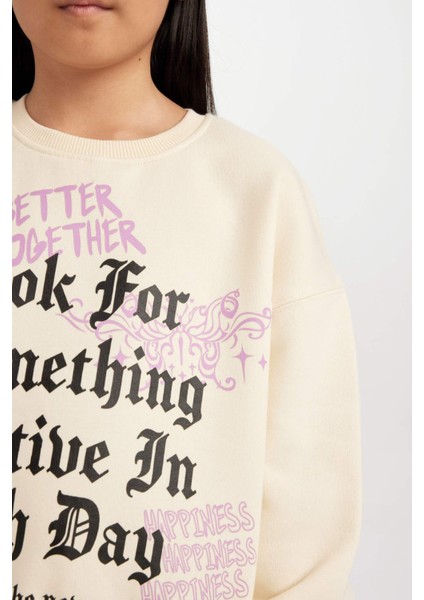 Kız Çocuk Relax Fit Bisiklet Yaka Baskılı Sweatshirt D4387A824WN