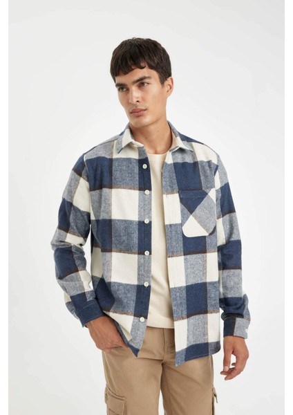 Regular Fit Polo Yaka Kareli Oduncu Flanel Uzun Kollu Gömlek Y1702AZ24WN