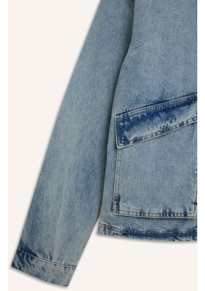 %100 Pamuk Polo Yaka Cepli Fermuarlı Denim Ceket D5884AX24AU