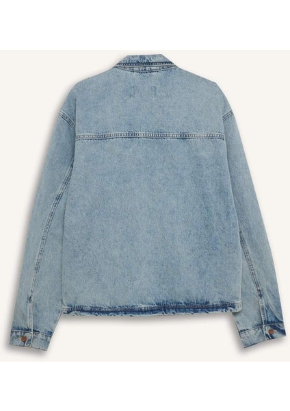 %100 Pamuk Polo Yaka Cepli Fermuarlı Denim Ceket D5884AX24AU