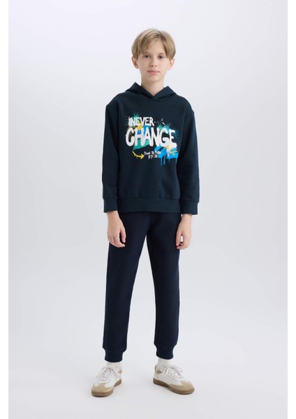 Erkek Çocuk Kapüşonlu Baskılı İçi Yumuşak Tüylü Sweatshirt D6218A824CW