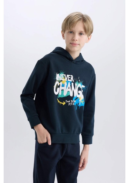 Erkek Çocuk Kapüşonlu Baskılı İçi Yumuşak Tüylü Sweatshirt D6218A824CW