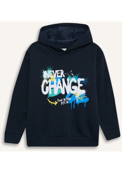 Erkek Çocuk Kapüşonlu Baskılı İçi Yumuşak Tüylü Sweatshirt D6218A824CW