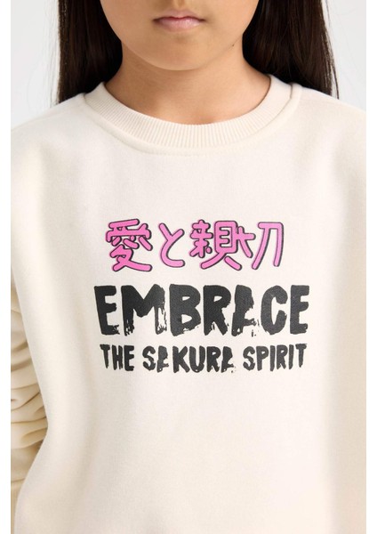 Kız Çocuk 2'li Takım Baskılı Sweatshirt Üst Beli Lastikli Jogger Eşofman Altı D4869A824WN