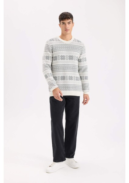 Standart Fit Yılbaşı Temalı Bisiklet Yaka Triko Kazak D6839AX24WN