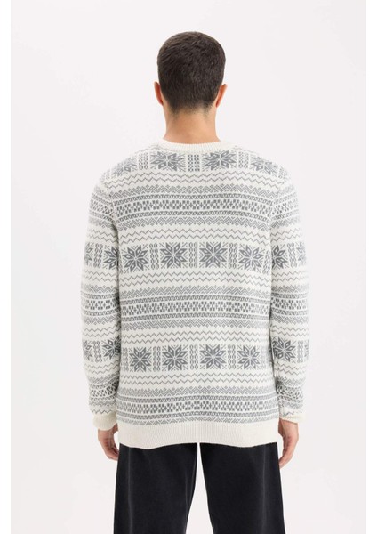 Standart Fit Yılbaşı Temalı Bisiklet Yaka Triko Kazak D6839AX24WN