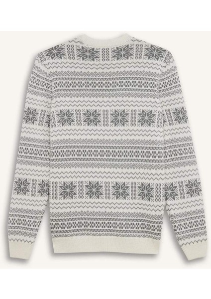 Standart Fit Yılbaşı Temalı Bisiklet Yaka Triko Kazak D6839AX24WN