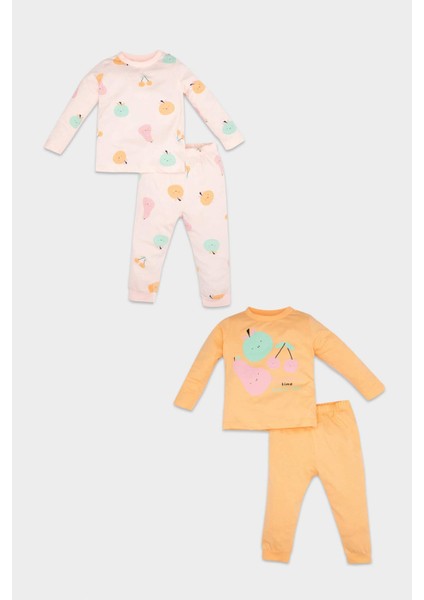 Kız Bebek Pijama Takımı Penye 4'lü Meyve Desenli Uzun Kollu Üst Beli Lastikli Uzun Alt D6798A5NS